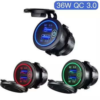 Быстрая зарядка 3,0, двойная USB-розетка 12 В/24 В, автомобильное зарядное устройство, сенсорный переключатель, вольтметр, электронная зажигалка, USB-разъем для быстрого зарядного устройства no wire красный