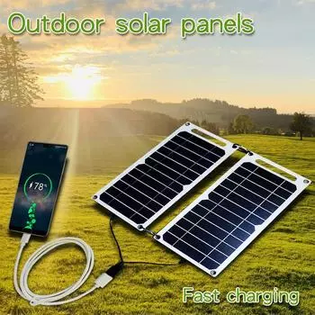 Быстрая зарядка Двойная солнечная панель Пеший туризм Кемпинг USB 5 В Водонепроницаемый портативный мобильный телефон Внешний аккумулятор для зарядки Съемный складной