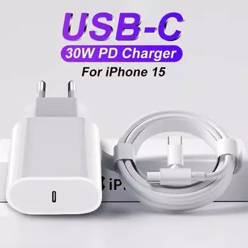 Быстрая зарядка PD USB-C 30 Вт для Apple IPhone 15 Pro Max Type C, зарядка Xiaomi Huawei Samsung, аксессуары для кабеля USB C для передачи данных EU Plug