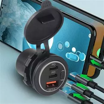 Быстрая зарядка Qc3.0 Dual Pd Автомобильное зарядное устройство Водонепроницаемая розетка 12 В/24 В USB для быстрой зарядки Розетка автомобильного адаптера питания