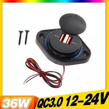 Быстрая зарядка QC 3.0 Dual USB зарядное устройство со сдвижной крышкой 36 Вт водонепроницаемое 12 В/24 В быстрая зарядка USB зарядное устройство для автомобиля лодки автобуса автофургона дома