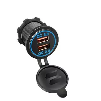 Быстрая зарядка Qc 3,0 Usb Автомобильное зарядное устройство для мотоцикла Двойное USB-зарядное устройство 12 В-24 В Автомобильные мото розетки Розетка со светодиодом синий
