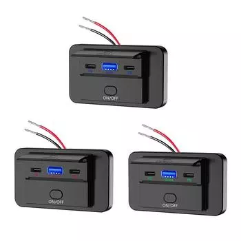 Быстрая зарядка USB-панель питания для мотоцикла, автомобиля, грузовика, квадроцикла QC3.0 PD3.0 с переключателем, два порта PD Type C + QC3.0, быстрое зарядное устройство красный