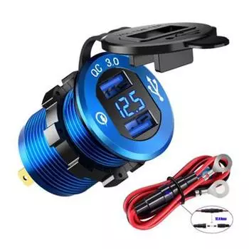 Быстрая зарядка USB QC3.0 автомобильное зарядное устройство алюминиевая розетка зарядное устройство с цифровым дисплеем напряжения для 12 В/24 В автомобиля мотоцикла синий