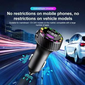 Быстрое автомобильное зарядное устройство PD 30 Вт Type-C с QC3.0, двумя портами USB и цифровым дисплеем для устройств iPhone, Samsung и Android чёрный