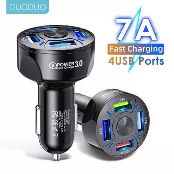 Быстрое автомобильное зарядное устройство с 4 USB для мобильного телефона, универсальный двойной USB-адаптер для iPhone 11 Pro Max, мини-адаптер для Xiaomi Samsung car charger белый