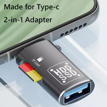 Быстрое устройство чтения карт памяти 2 в 1, OTG Type-C на USB 3.0, 5 Гбит/с, устройство чтения карт памяти TF со шнурком USB C, устройство чтения карт Micro-SD TF для iPhone 15/iPad серебряный