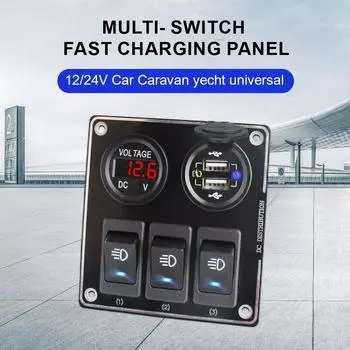 Быстрое зарядное устройство, адаптер типа C 12 В для автомобильной розетки, кнопка питания ПК, автомобильный вольтметр, быстрое зарядное устройство USB 3.0 QC Plug красный