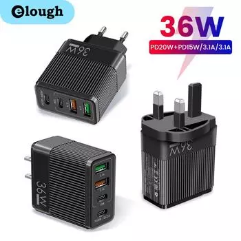 Быстрое зарядное устройство Elough 36 Вт, PD зарядное устройство, адаптер USB C, адаптеры типа C для Iphone, Huawei, Xiaomi, USB-зарядное устройство для телефона, быстрая зарядка