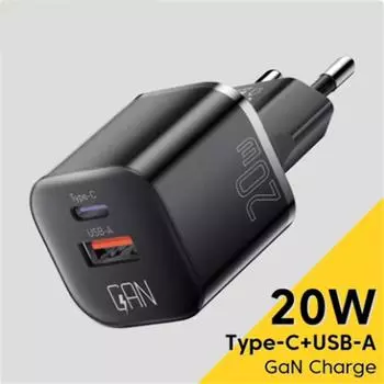 Быстрое зарядное устройство GaN USB-C PD мощностью 20 Вт, быстрое зарядное устройство QC3.0 для iPhone 14/13/12/11 Pro Max/Mini, iPad и других устройств EU Plug белый