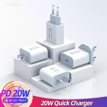 Быстрое зарядное устройство PD 20 Вт для iPhone 12 11 Xs Xr Pro Max 8, адаптер USB C, зарядные устройства Портативное дорожное зарядное устройство с вилкой ЕС и Великобритании QC3.0 для Android EU