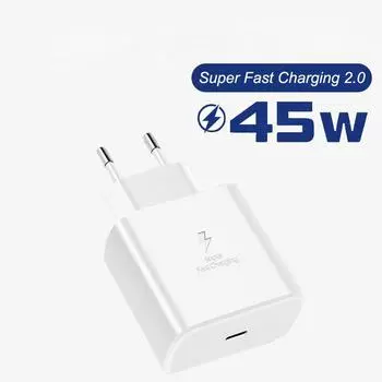 Быстрое зарядное устройство PD 45 Вт для Samsung Galaxy S24Ultra S24 S23 S22 S21 S20 Note20 Ultra Plus A55 A54 A35 A25 A15 A05, сверхбыстрая зарядка EU белый