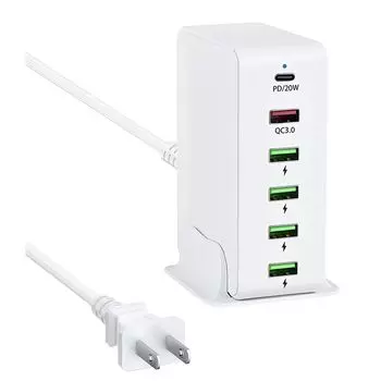 Быстрое зарядное устройство USB 65 Вт, зарядное устройство PD, 6 портов, 6 устройств, адаптер переменного тока, сетевой фильтр, зарядное устройство для смартфона, зарядное устройство USB, совместимое с [PD20W&QC3.0/Charging