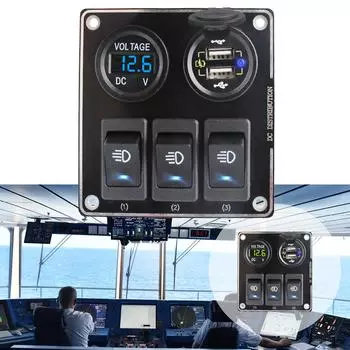 Быстрое зарядное устройство USB для автомобильной розетки, панели переключателей, автомобильного вольтметра 3.0 QC, разъема ПК, кнопки питания, преобразователя, адаптера типа C 12 В Green