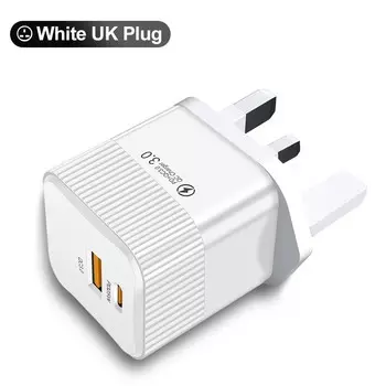 Быстрое зарядное устройство USB тип C Quick Charge 3.0 Быстрое зарядное устройство Портативное мобильное зарядное устройство QC 3.0 Адаптер для Xiaomi iPhone UK Plug UK White