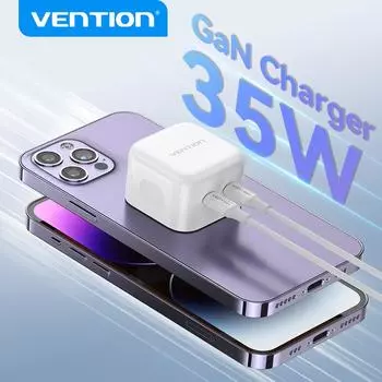 Быстрое зарядное устройство Vention GaN 35 Вт Зарядное устройство USB Type C для iPhone 14 13 Samsung iPad Switch QC 3.0 Быстрая зарядка для зарядного устройства PD для путешествий EU Plug белый