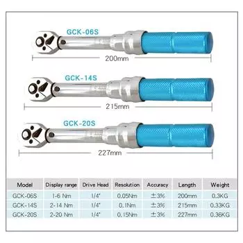 Быстроразъемный динамометрический ключ Высокоточные динамометрические ключи с предустановленной установкой крутящего момента с храповой головкой 1/4 дюйма GCK-14S 2-14Nm разноцветный