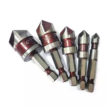 Быстрорежущая сталь 5PC шестигранный хвостовик британский пятигранный красный фаскосниматель 1/4-3/4 зенковочное сверло инструмент для снятия заусенцев и раскрытия отверстий Hexagonal