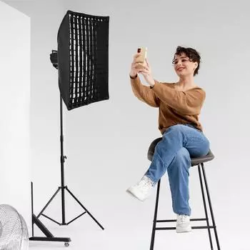 Быстросъемный прямоугольный софтбокс 60*90 см, софтбокс с креплением Bowens с решеткой, мягкой тканью и сумкой для хранения чёрный