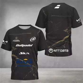 Быстросохнущая дышащая футболка для любителей падель-тенниса, мужская тренировочная теннисная одежда с коротким рукавом, летняя футболка с круглым вырезом и 3D-принтом S