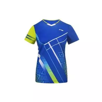 Быстросохнущая футболка для соревнований по бадминтону Li-Ning, женская футболка с короткими рукавами, кристально-синяя AAYS072-3