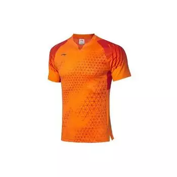 Быстросохнущая крутая трикотажная футболка Li-Ning для соревнований по бадминтону, мужские топы, огненно-оранжевый цвет AAYQ013-3 M
