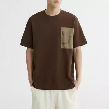 Быстросохнущая мужская футболка из ледяного шелка, хлопка с прохладой и охлаждающим эффектом, с улыбающимся лицом, с короткими рукавами, летняя слегка свободная трендовая футболка с половиной рукавов M кофейный