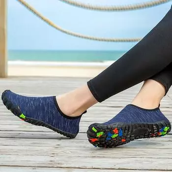 Быстросохнущая мужская обувь без шнуровки, женская легкая эластичная обувь для водных видов спорта, парные нескользящие походные забродные кроссовки 35 синий