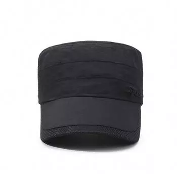 Быстросохнущая мужская весенне-летняя солнцезащитная козырек с тонким дышащим сетчатым кепкой, повседневная военная шляпа с плоским верхом Tide Adjustable тёмно-синий