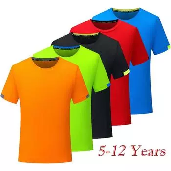 Быстросохнущая одежда для мальчиков, детская футболка с круглым вырезом и короткими рукавами, летние повседневные топы, спортивная одежда 7-8 Years синий