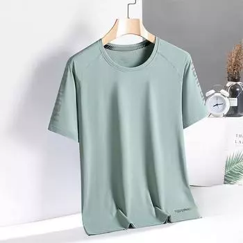 Быстросохнущая одежда Футболка из ледяного шелка для мужчин Спорт на открытом воздухе Фитнес Футболка с короткими рукавами и круглым вырезом Повседневный топ из ледяного шелка для мужчин M