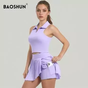 Быстросохнущая плиссированная юбка для тенниса и йоги — телесного цвета, защита от воздействия внешней среды, одежда для занятий фитнесом на открытом воздухе L