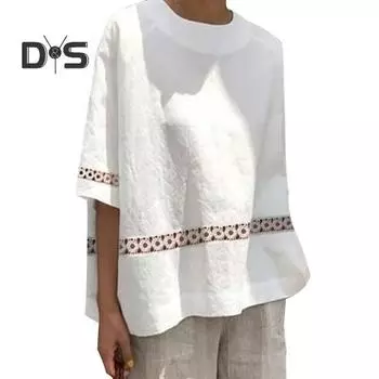 Быстросохнущая рубашка, топ, кружевная строчка, модная однотонная хлопковая льняная летняя рубашка L