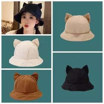 Быстросохнущая симпатичная шляпа-ведро, однотонная повседневная кепка для кемпинга, модная шляпа с кошачьими ушками для рыбалки на открытом воздухе хаки