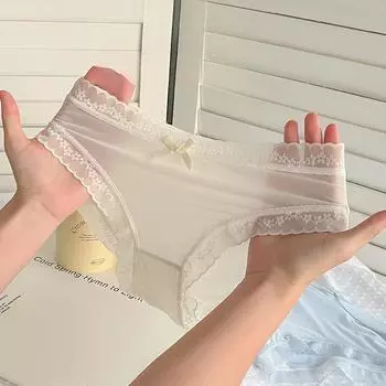 Быстросохнущее нижнее белье из ледяного шелка, сексуальные трусы из чистого хлопка, промежность, чистое желание, дышащие, голые, тонкие, треугольные трусики M зелёный