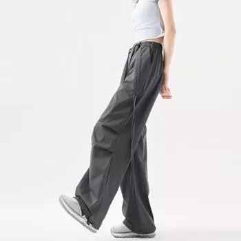 Быстросохнущие американские ретро-острые женские свободные рабочие брюки с высокой талией, летние широкие повседневные брюки-десантники S чёрный