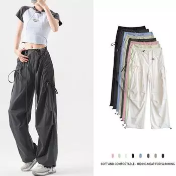Быстросохнущие американские ретро-острые женские свободные рабочие брюки с высокой талией, летние широкие повседневные брюки-десантники S чёрный