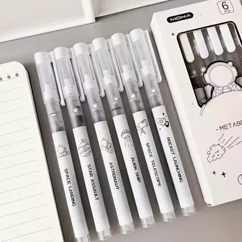 Быстросохнущие гелевые ручки из 6 предметов, тонкое острие 0,5 мм, черные чернила — идеально подходят для студентов и офисного использования 6pcs белый