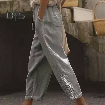 Быстросохнущие летние брюки, модные летние свободные однотонные повседневные брюки со средней посадкой 3XL светло-серый