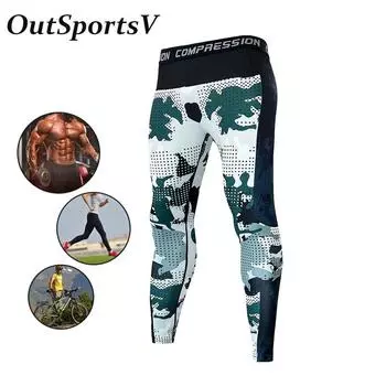 Быстросохнущие мужские камуфляжные повседневные спортивные эластичные леггинсы из эластичной ткани, обтягивающие брюки, спортивные штаны для занятий фитнесом и спортом на открытом воздухе, для бега и пробежек M зелёный