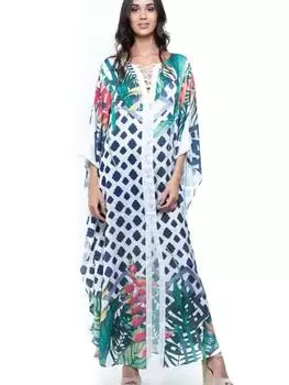 Быстросохнущие накидки на бикини, богемное летнее пляжное платье с геометрическим принтом, зеленая туника, женский купальник, кафтан One Size зелёный