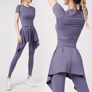 Быстросохнущие поддельные две вещи, летние штаны для йоги, женские утренние беговые спортивные штаны больших размеров, впитывающие влагу S фиолетовый