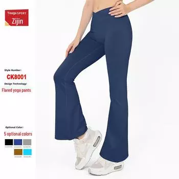 Быстросохнущие расклешенные штаны для йоги с высокой талией и подъемом бедер S небесно-голубой