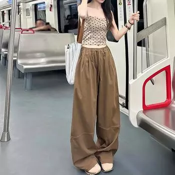 Быстросохнущие спортивные брюки для женщин на осень с высокой талией свободные повседневные брюки красные прямые широкие брюки женские брюки S чёрный