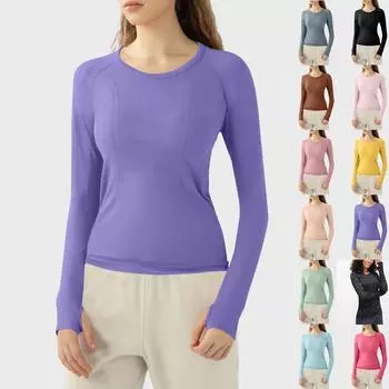 Быстросохнущие топы с длинными рукавами женские спортивные беговые фитнес-дышащие бесшовные цельные йога-одежда L чёрный