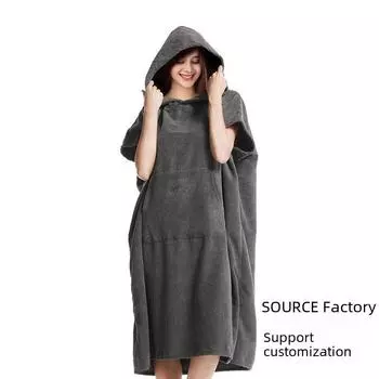 Быстросохнущий халат и пляжное полотенце из микрофибры с капюшоном 110*85cm красный