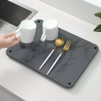 Быстросохнущий кухонный коврик из кизельгура с нескользящими ножками, посуда, кухонная утварь, дренажный безопасный коврик для сушки посуды белый