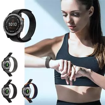 Быстросохнущий ремешок для часов с крючком и петлей 22 мм для Fenix 6, тканый нейлоновый ремешок для Fenix 6 Pro, Instinct, Fenix 5/5 Plus, Quatix 6/5 One Size чёрный