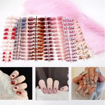 Быстрые ногти, блестящая пудра, маникюр, сделай сам, носимые съемные наклейки для ногтей, накладные ногти с бантом, готовые полоски, наклейки для ногтей