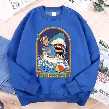 Быть в отчаянной ситуации Оставайтесь позитивными Мужская толстовка с капюшоном Повседневная флисовая толстовка Осенняя теплая мода Свободные пуловеры и длинные рукава Мужская S чёрный